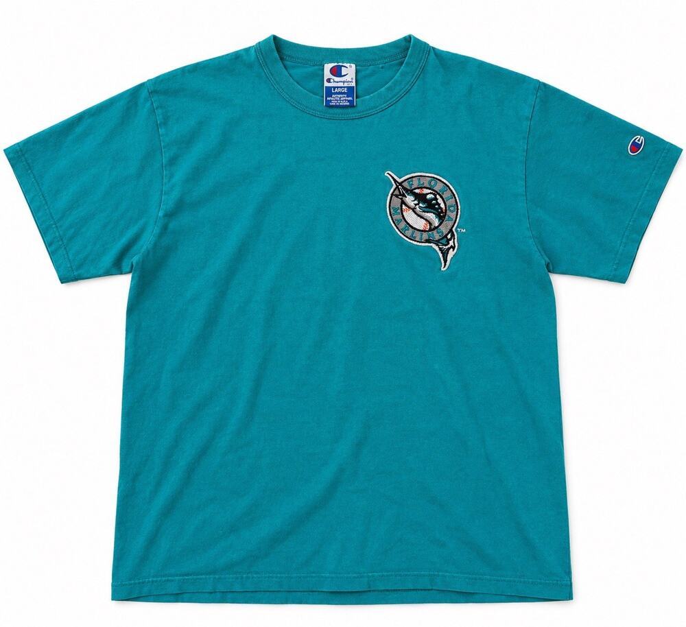 Vintage Champion Florida Marlins T-Shirt Large Teal Embroidered MLB USA Made